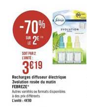 recharges diffuseur électriques 3volution rosée du matin febreze -70% sur le 2e