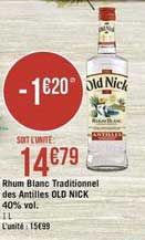 rhum blanc traditionnel des antilles old nick 40% vol.