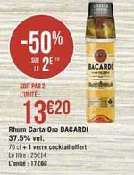 rhum carta oro bacardi 37.5% vol. -50% sur le 2e