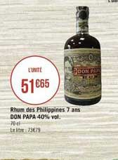 rhum des philippines 7 ans don papa 40% vol.