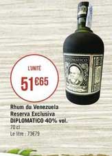 rhum du venezuela reserva exclusiva diplomatico 40% vol.