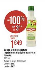 sauce crudités nature ingrédients d'origine naturelle amora -100% sur le 3e