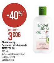 shampoing douceur lait d'amande timotei bio