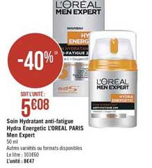 soin hydratant anti fatigue hydra energetic l'oreal paris men expert