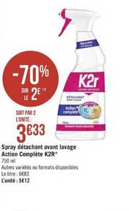 spray détachant avant lavage action complète k2r -70% sur le 2e