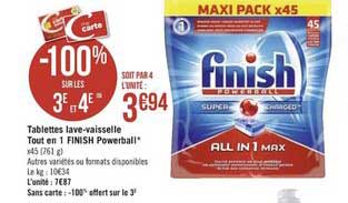 tablettes lave vaisselle tout en 1 finish powerball -100% sur les 3e et 4e