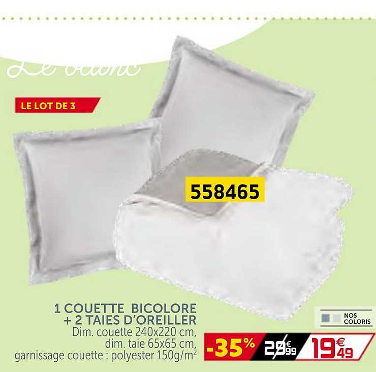 1 couette bicolore + 2 taies d'oreiller