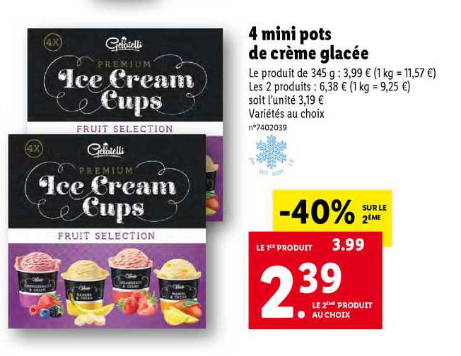 4 mini pots de crème glacée gelatelli