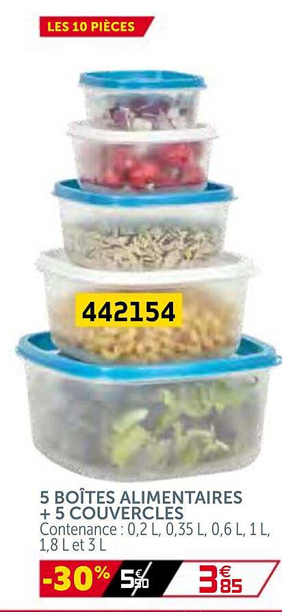 5 boîtes alimentaires + 5 couvercles
