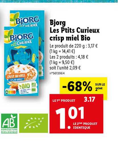 bjorg les ptits curieux crisp miel bio
