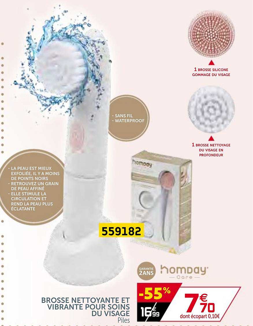brosse nettoyante et vibrante pour soins du visage hombay