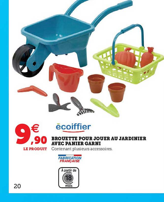 brouette pour jouer au jardinier avec panier garni écoiffier