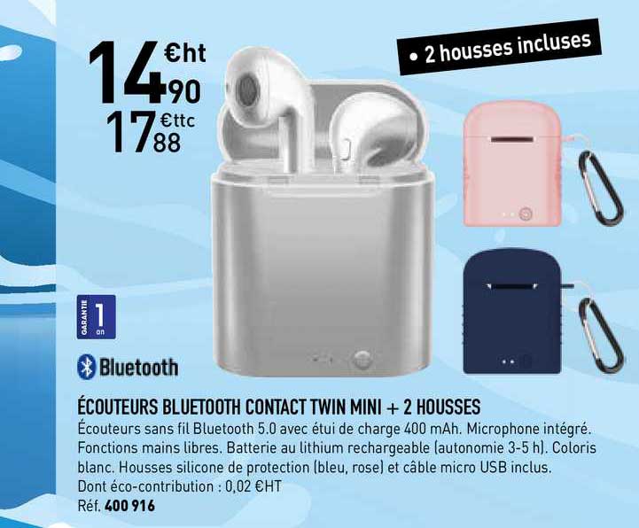 écouteurs Bluetooth Contact Twin Mini + 2 Housses