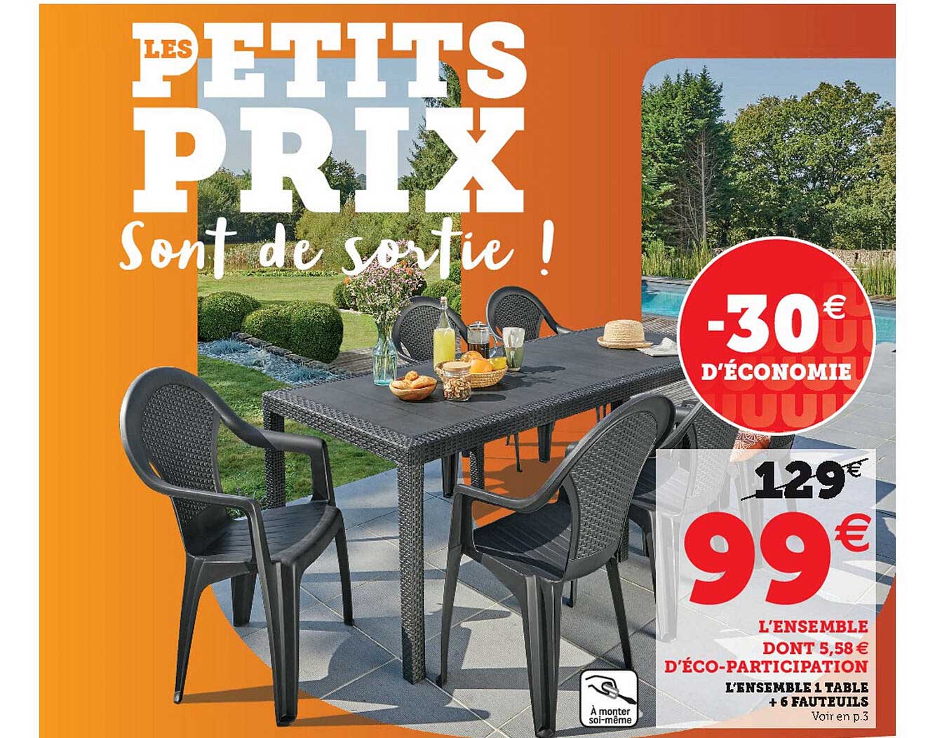 l'ensemble 1 table + 6 fauteuils