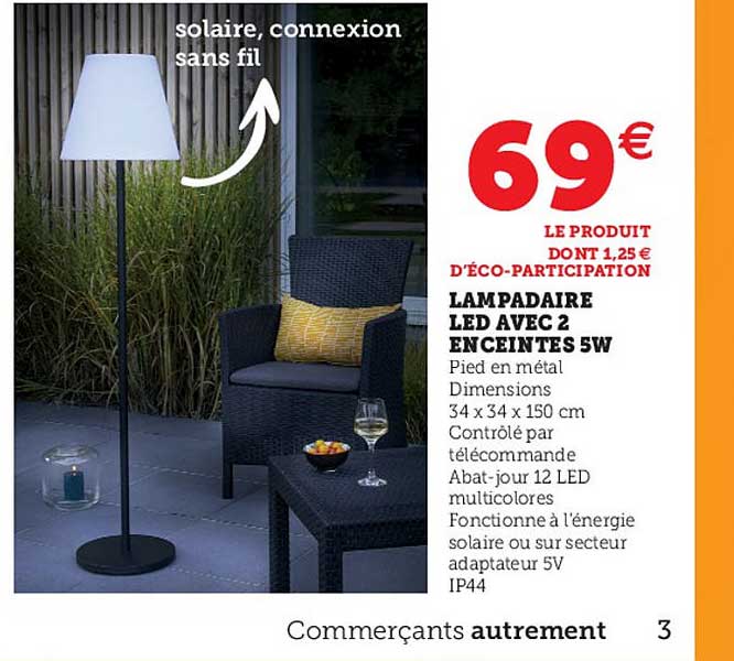 lampadaire led avec 2 enceintes 5w
