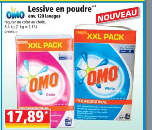 lessive en poudre env. 120 lavages omo