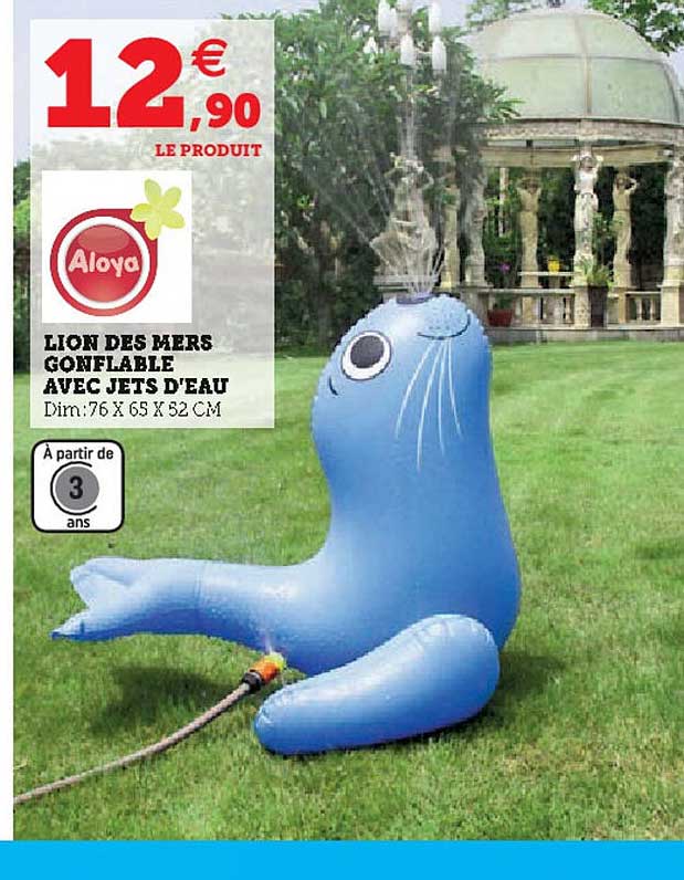 lion des mers gonflable avec jets d'eau