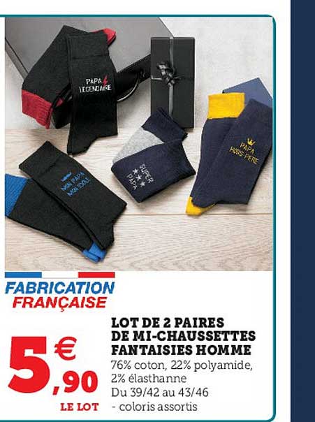 lot de 2 paires de mi-chaussettes fantaisie homme