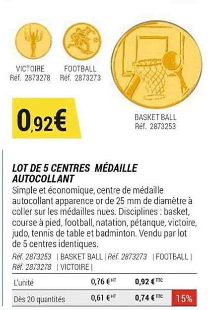 lot de 5 centres médaille autocollant