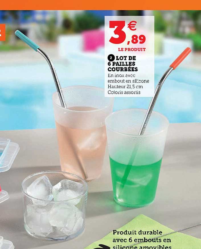 lot de 6 pailles courbées