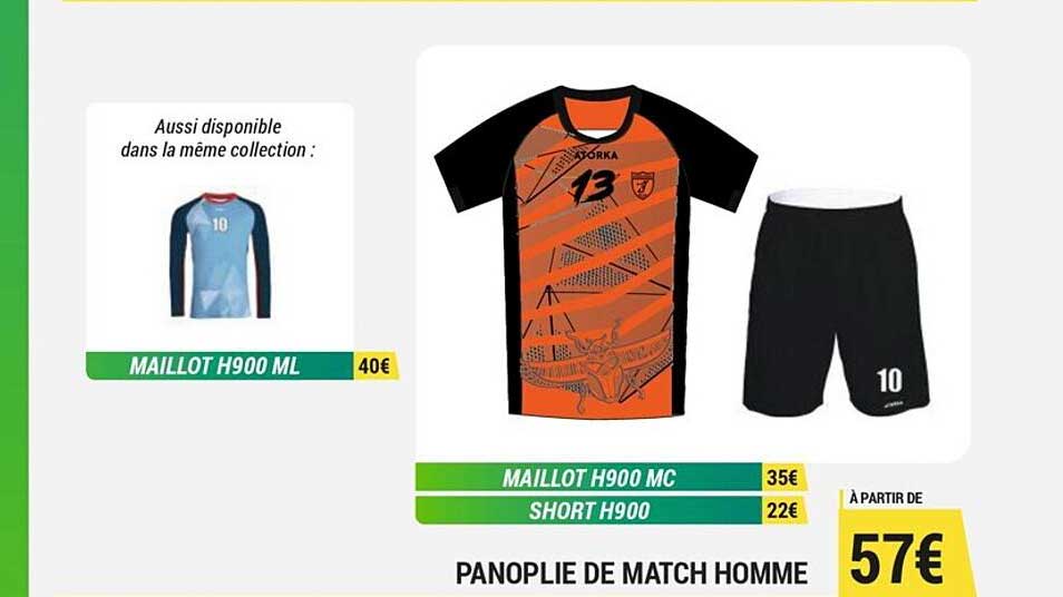maillot h900 ml, maillot h900 mc, short h900, panoplie de match homme