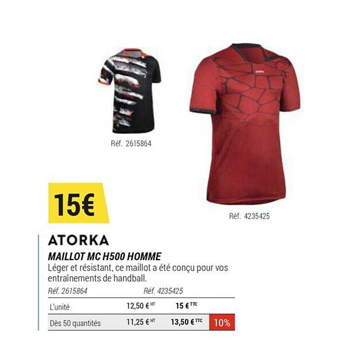 maillot mc h500 homme atorka