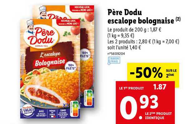 père dodu escalope bolognaise