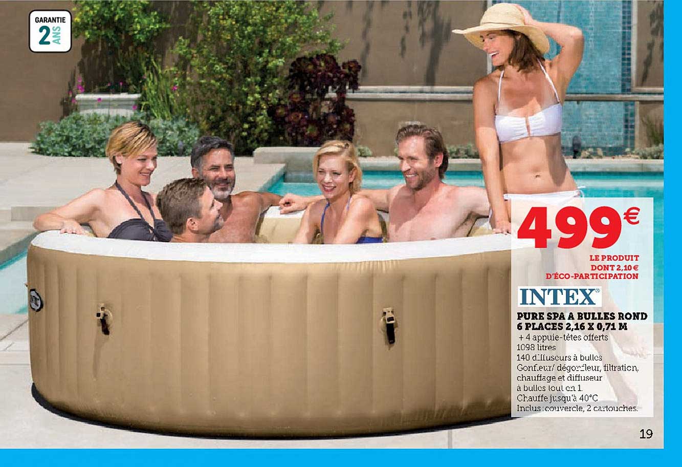 Pure Spa à Bulles Rond 6 Places 2,16 X 0,71 M Intex