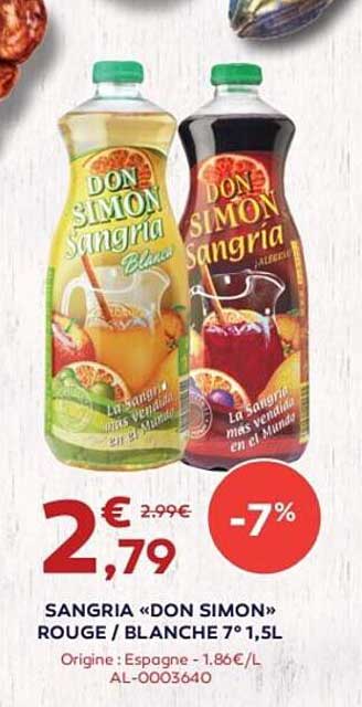 sangria «don simon» rouge - blanche 7° 1,5 l