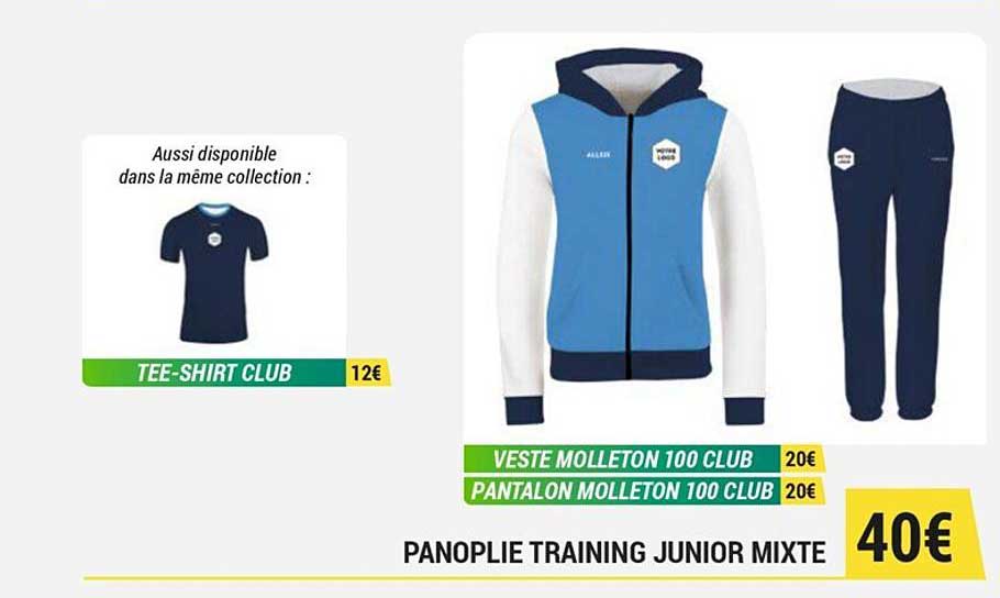 tee-shirt club, veste molleton 100 club, pantalon molleton 100 club