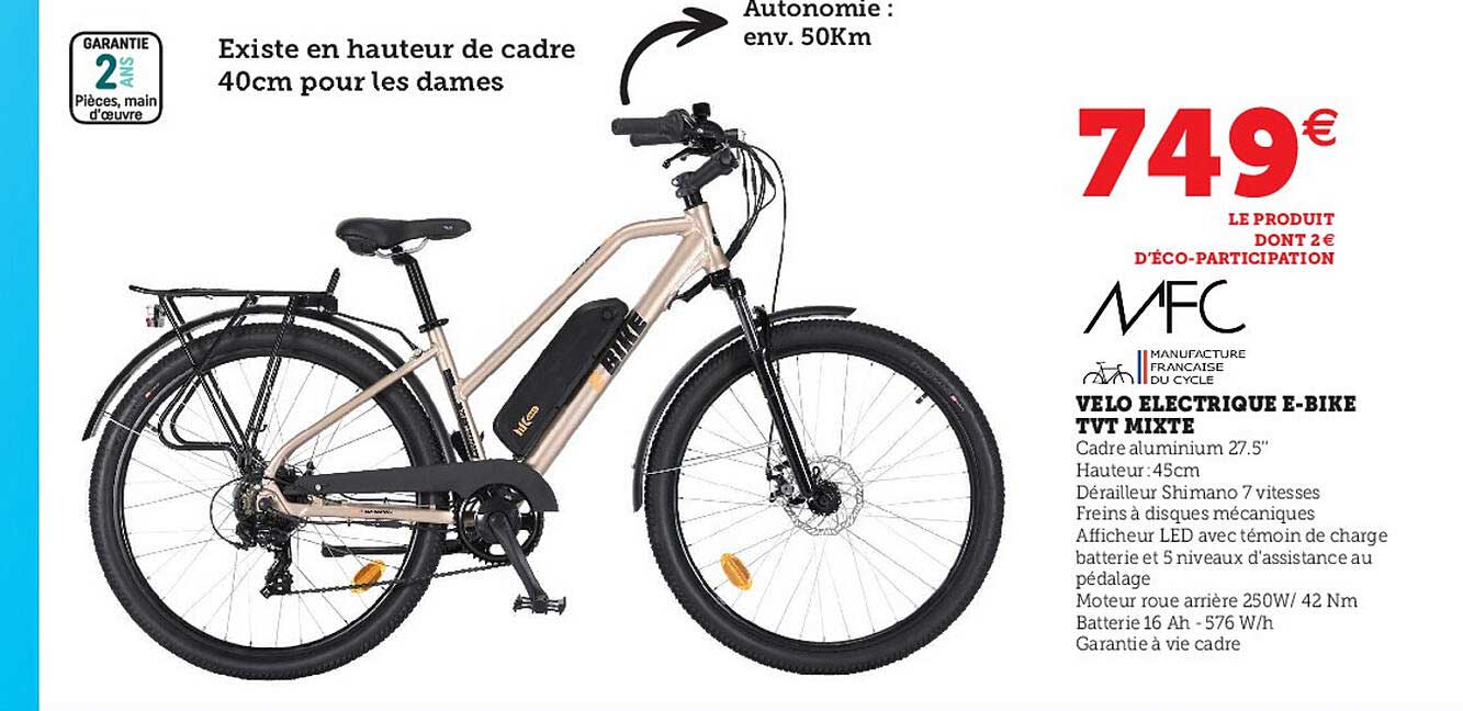 vélo électrique e-bike tvt mixte