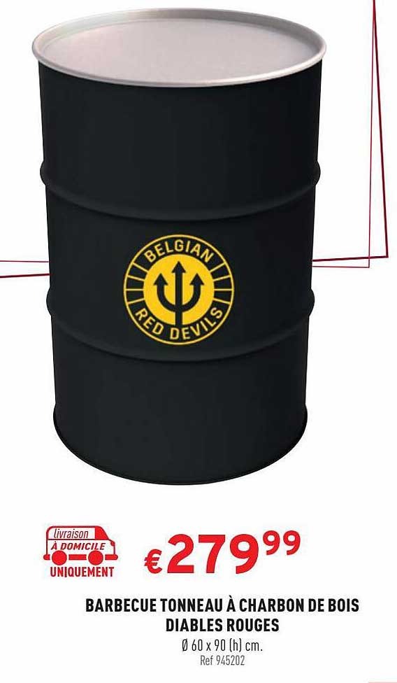 barbecue tonneau à charbon de bois diables rouges