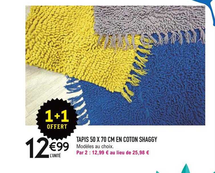 tapis 50 x 70 cm en coton shaggy