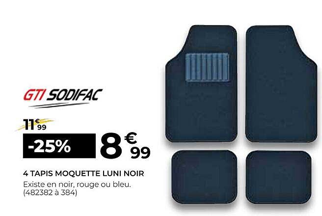 4 tapis moquette luni noir gti sodifac