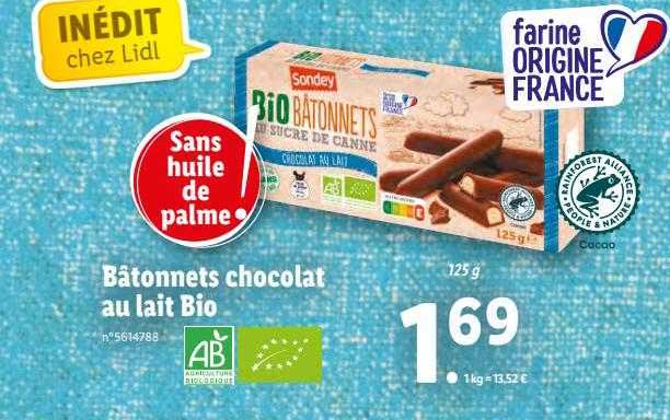 Bâtonnets Chocolat Au Lait Bio