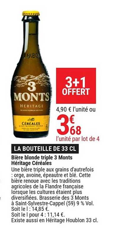 bière blonde triple 3 monts héritage céréales
