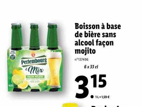 boisson à base de bière sans alcool façon mojito