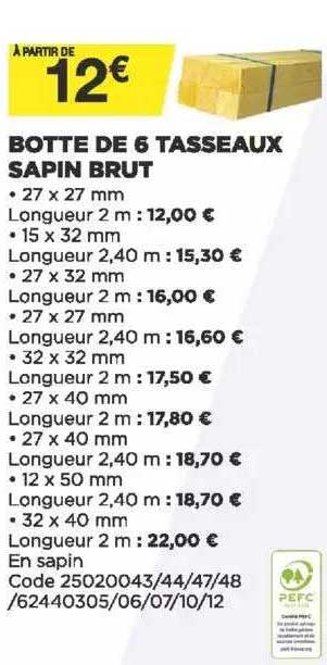 botte de 6 tasseaux sapin brut