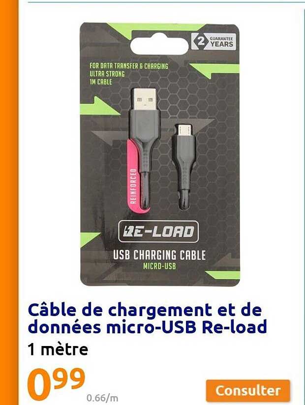 câble de chargement et de données micro-usb re-load