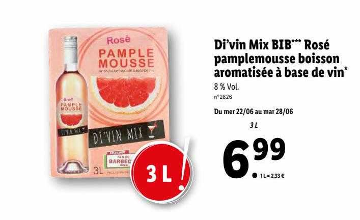 Di'vin Mix Bib Rosé Pamplemousse Boisson Aromatisée à Base De Vin