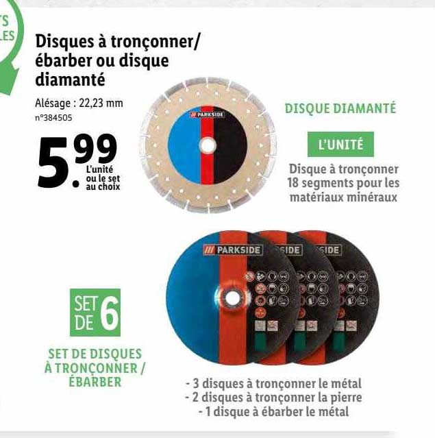 disques à tronçonner-ébarber ou disque diamanté parkside