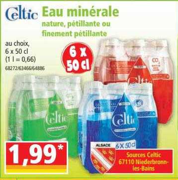 eau minérale nature, pétillante ou finement pétillante celtic