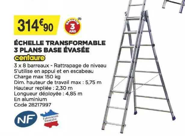 échelle transformable 3 plans base évasée centaure