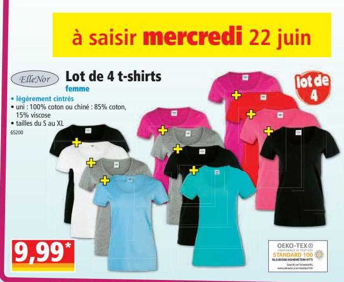 ellenor lot de 4 t-shirts