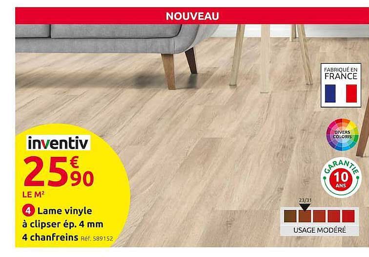 inventiv lame vinyle à clipser ép. 4 mm 4 chanfreins