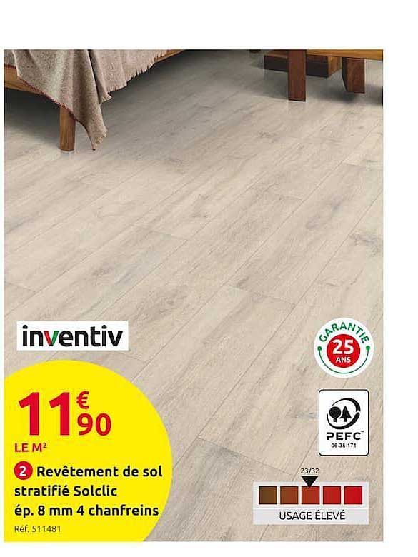 inventiv revêtement de sol stratifié solclic ép. 8 mm 4 chanfreins