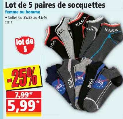 Lot De 5 Paires De Socquettes Femme Ou Homme