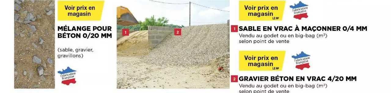 mélange pour béton 0-20 mm, sable en vrac à maçonner 0-4 mm, gravier béton en vrac 4-20 mm