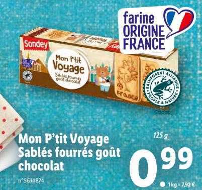 mon p'tit voyage sablés fourrés goût chocolat