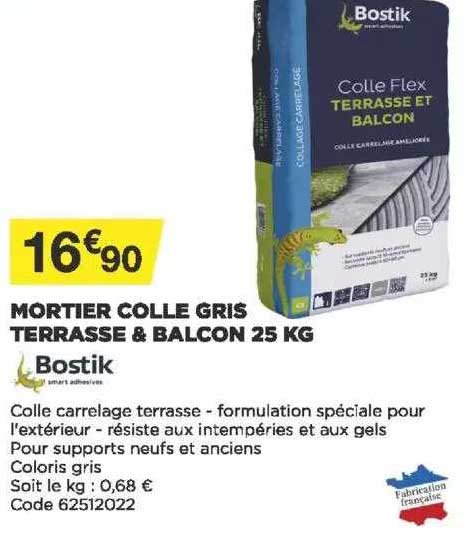 Mortier Colle Gris Terrasse & Balcon 25 Kg Bostik